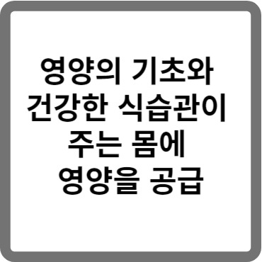 영양의 기초와 건강한 식습관이 주는 몸에 영양을 공급