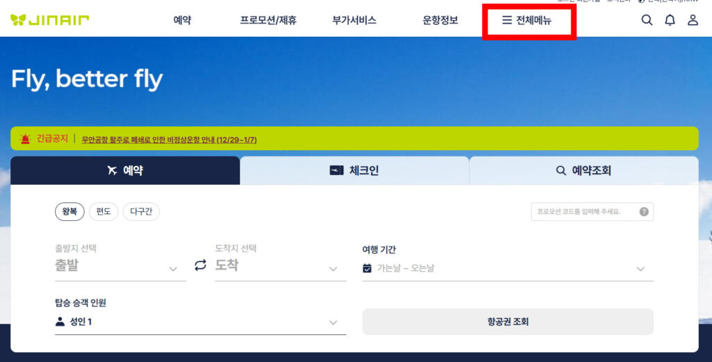 진에어 셀프체크인